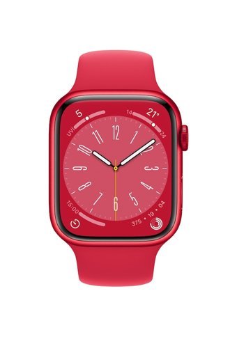 Apple Watch Series 8 Apple Uyumlu WatchOS Su Geçirmez 45 mm Fluoro Elastomer Kauçuk Kordon Kulaklıklı Kare Akıllı Saat Kırmızı