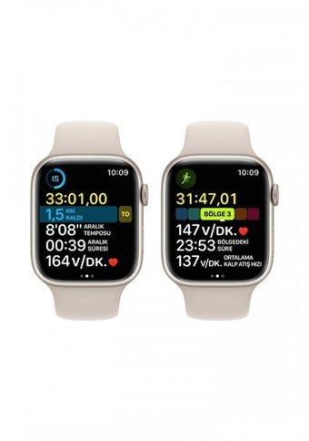 Apple Watch Series 8 Apple Uyumlu WatchOS Su Geçirmez 45 mm Fluoro Elastomer Kauçuk Kordon Kulaklıklı Kare Akıllı Saat Krem