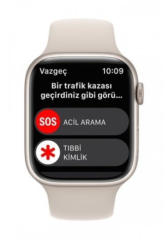 Apple Watch Series 8 Apple Uyumlu WatchOS Su Geçirmez 45 mm Fluoro Elastomer Kauçuk Kordon Kulaklıklı Kare Akıllı Saat Krem