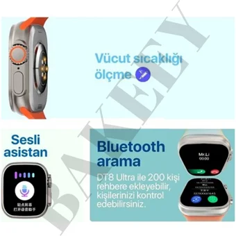 Bakeey Watch 8 Ultra Su Geçirmez 49 mm Silikon Kordon Kare Tansiyon Ölçen Akıllı Saat Siyah