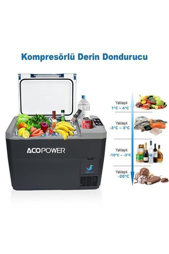 Acopower Vx28 12-24-220 V 28 lt Çakmaklıklı Kompresörlü Araç Buzdolabı + Powerbank + Le