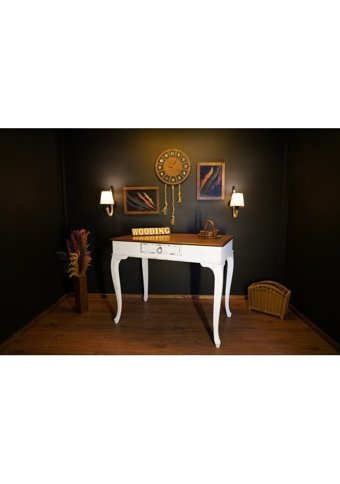 Wooding Mobilya Çekmeceli Masif Çalışma Masası Beyaz - Ceviz 120 cm