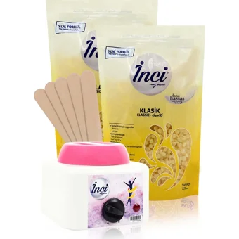 İnci 1+1 Boncuk Ağda Makinesi + 2xNaturel Boncuk Ağda + Spatula