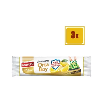 Koroplast Limon Kokulu Büzgülü Orta Boy 55x60 cm Çöp Poşeti 20x3 Adet Sarı