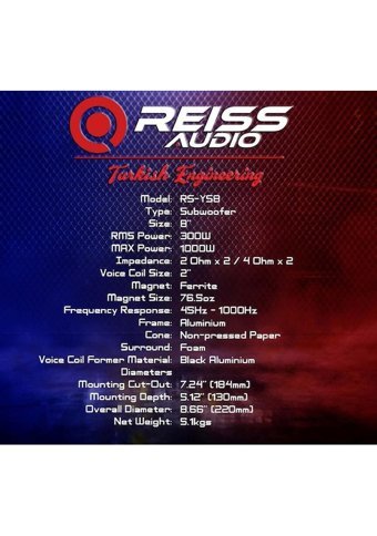 Reiss Rs-Ys8 1000 W Mini Subwoofer Siyah