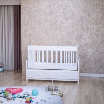 Garaj Home Elegant MDF Dikdörtgen Çekmeceli Sallanan Anne Yanı Beşik Beyaz