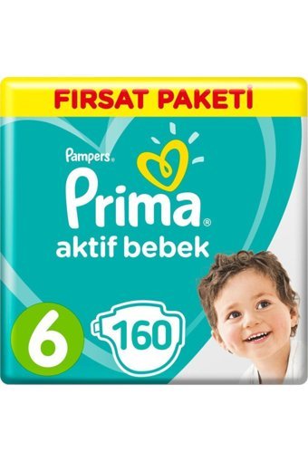 Prima Aktif Bebek 6 Numara Cırtlı Bebek Bezi 160 Adet