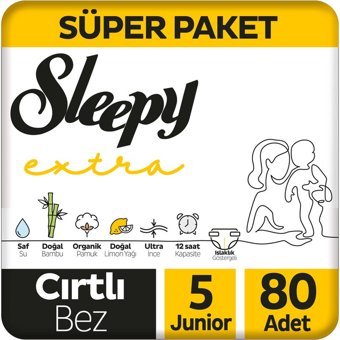 Sleepy Extra 5 Numara Organik Cırtlı Bebek Bezi 80 Adet