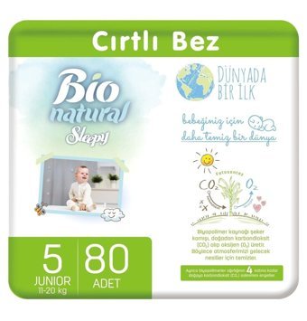 Sleepy Bio Natural 5 Numara Organik Cırtlı Bebek Bezi 80 Adet