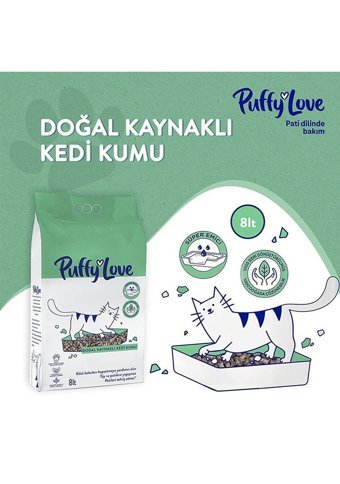 Puffy Doğal Topaklanan Kalın Taneli Bentonit Kedi Kumu 8 lt