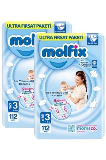 Molfix Midi 3 Numara Cırtlı Bebek Bezi 2x112 Adet