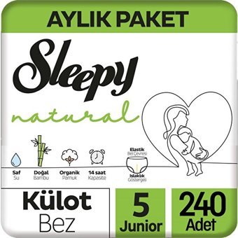 Sleepy Natural 5 Numara Organik Külot Bebek Bezi 240 Adet