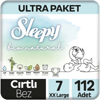 Sleepy Bio Natural 7 Numara Organik Cırtlı Bebek Bezi 112 Adet