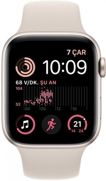 Apple Watch SE 2 Cellular Apple Uyumlu WatchOS Su Geçirmez 44 mm Silikon Kordon Kare Unisex Sim Kartlı Akıllı Saat Krem