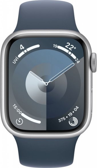 Apple Watch Series 9 Cellular Apple Uyumlu WatchOS Su Geçirmez 41 mm Fluoro Elastomer Kauçuk Kordon Kare Unisex Sim Kartlı Akıllı Saat Mavi