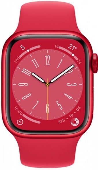 Apple Watch Series 8 Cellular Apple Uyumlu WatchOS Su Geçirmez 41 mm Fluoro Elastomer Kauçuk Kordon Kare Unisex Sim Kartlı Akıllı Saat Kırmızı