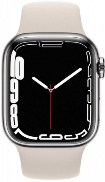 Apple Watch Series 7 Cellular Apple Uyumlu WatchOS Su Geçirmez 41 mm Fluoro Elastomer Kauçuk Kordon Kare Unisex Sim Kartlı Akıllı Saat Yıldız Işığı