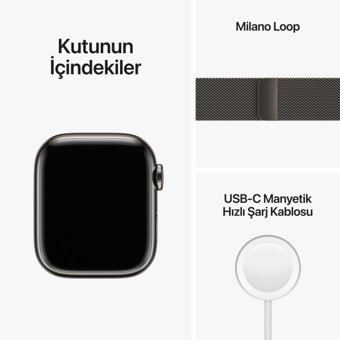 Apple Watch Series 8 Cellular Apple Uyumlu WatchOS Su Geçirmez 41 mm Metal Örgü Kordon Kare Unisex Sim Kartlı Akıllı Saat Siyah