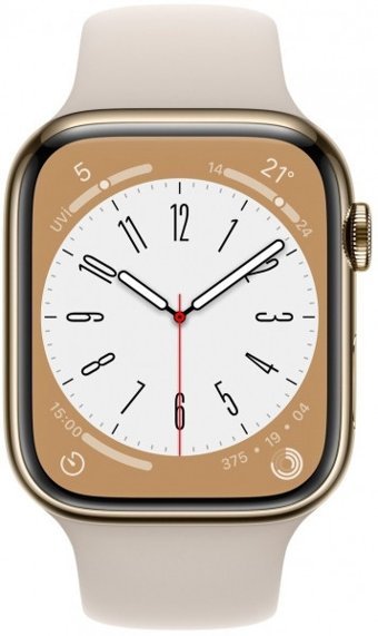 Apple Watch Series 8 Cellular Apple Uyumlu WatchOS Su Geçirmez 45 mm Fluoro Elastomer Kauçuk Kordon Çelik Kasa Kare Unisex Sim Kartlı Akıllı Saat Krem