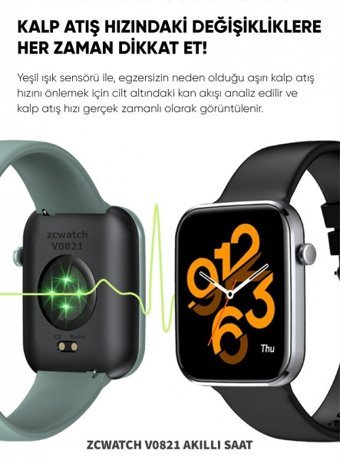 Zcwatch V0821 Su Geçirmez 44 mm Silikon Kordon Kare Unisex Akıllı Saat Siyah