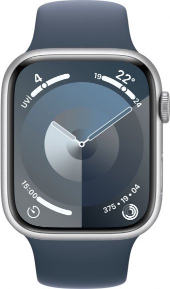 Apple Watch Series 9 Cellular Apple Uyumlu WatchOS Su Geçirmez 45 mm Fluoro Elastomer Kauçuk Kordon Kare Unisex Sim Kartlı Akıllı Saat Mavi