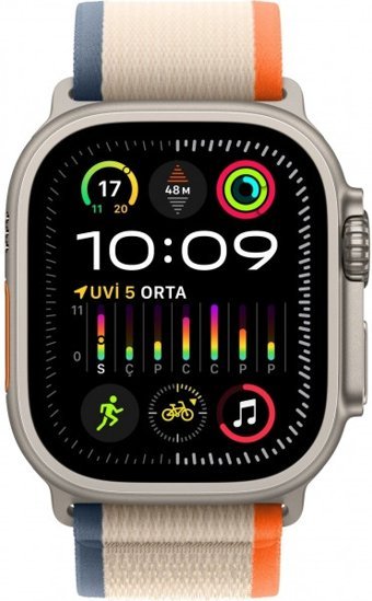 Apple Watch Ultra 2 Apple Uyumlu WatchOS Su Geçirmez 49 mm Naylon Örgü Kordon Kare Unisex Sim Kartlı Akıllı Saat Bej