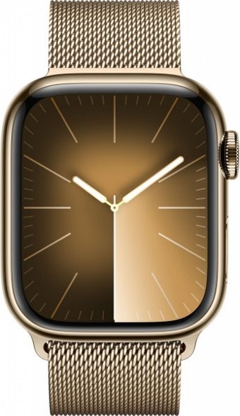 Apple Watch Series 9 Cellular Apple Uyumlu WatchOS Su Geçirmez 41 mm Metal Örgü Kordon Kare Unisex Sim Kartlı Akıllı Saat Altın