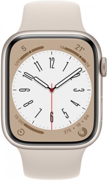Apple Watch Series 8 Cellular Apple Uyumlu WatchOS Su Geçirmez 45 mm Fluoro Elastomer Kauçuk Kordon Kare Unisex Sim Kartlı Akıllı Saat Krem