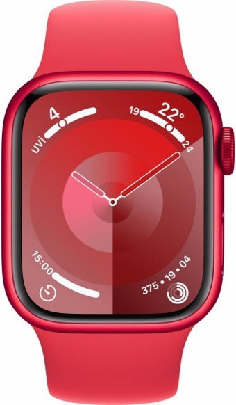 Apple Watch Series 9 Cellular Apple Uyumlu WatchOS Su Geçirmez 41 mm Fluoro Elastomer Kauçuk Kordon Kare Unisex Sim Kartlı Akıllı Saat Kırmızı