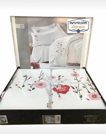 Cotton Box Saten Dört Mevsim 200 x 220 cm 3D Çift Kişilik Nevresim Takımı Beyaz