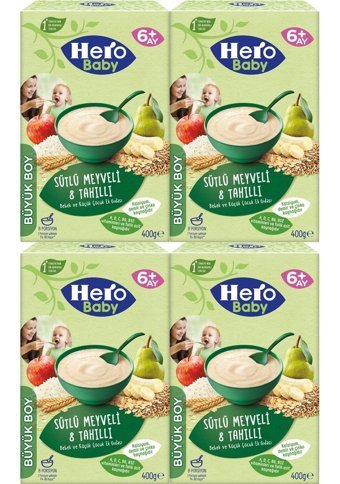 Hero Baby Tahıllı Glutensiz Meyveli Sütlü Kaşık Maması 4x400 gr