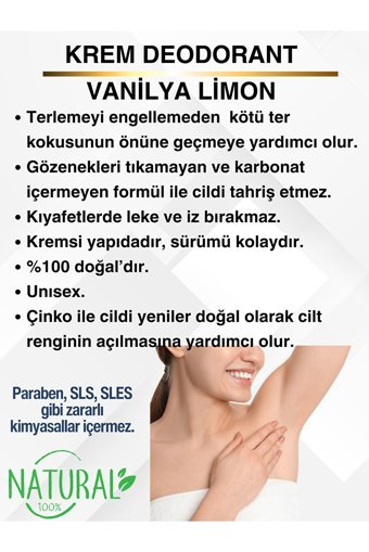 Berralina Vanilya & Limon Pudrasız Organik Krem Kadın Deodorant 50 ml