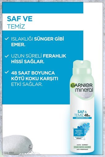 Garnier Mineral Saf&Temiz Pudrasız Ter Önleyici Antiperspirant Sprey Kadın Deodorant 150 ml