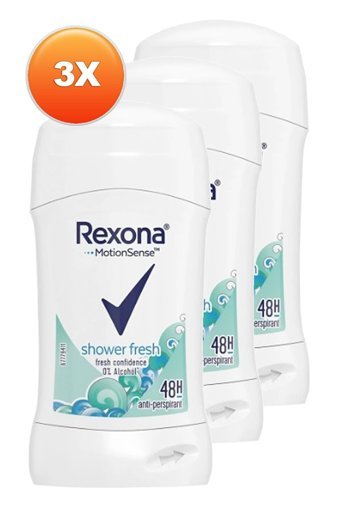 Rexona Shower Fresh Pudrasız Ter Önleyici Antiperspirant Stick Kadın Deodorant 3x40 ml