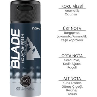 Blade Mountain Fresh Pudrasız Ter Önleyici Sprey Erkek Deodorant 2x150 ml