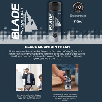 Blade Mountain Fresh Pudrasız Ter Önleyici Sprey Erkek Deodorant 2x150 ml