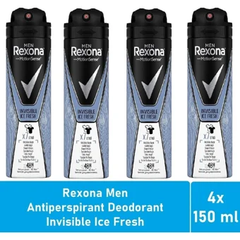 Rexona Men Invisible Ice Fresh Pudrasız Ter Önleyici Antiperspirant Sprey Erkek Deodorant 4x150 ml