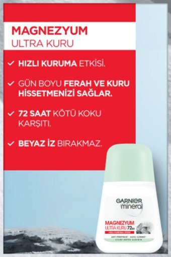 Garnier Mineral Magnezyum Ultra Kuru Pudrasız Ter Önleyici Antiperspirant Roll-On Kadın Deodorant 5x50 ml