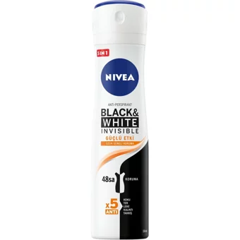 Nivea Black&White Invisible Güçlü Etki Pudrasız Ter Önleyici Antiperspirant Sprey Kadın Deodorant 150 ml