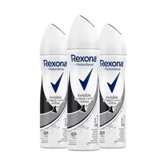 Rexona Invisible On Black+White Clothes Pudrasız Ter Önleyici Antiperspirant Sprey Kadın Deodorant 3x150 ml