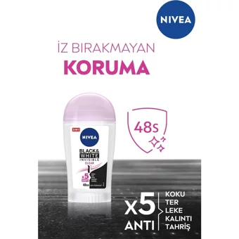 Nivea Black&White Invisible Clear Pudralı Ter Önleyici Antiperspirant Stick Kadın Deodorant 40 ml