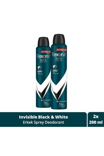 Rexona Üstün Koruma Invisible Black&White Pudrasız Ter Önleyici Antiperspirant Sprey Erkek Deodorant 2x200 ml