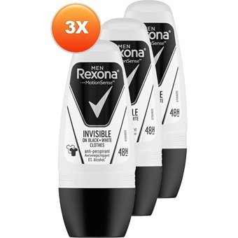 Rexona Men Invisible On Black+White Clothes Pudrasız Ter Önleyici Antiperspirant Roll-On Erkek Deodorant 3x50 ml