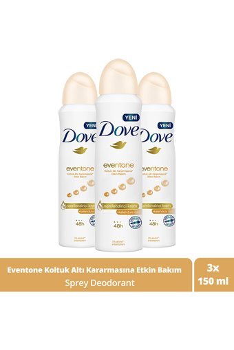 Dove Eventone Pudrasız Ter Önleyici Antiperspirant Sprey Kadın Deodorant 3x150 ml