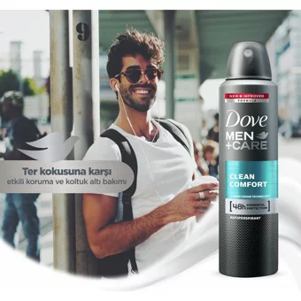 Dove Men +Care Clean Confort Pudrasız Ter Önleyici Antiperspirant Sprey Erkek Deodorant 3x150 ml