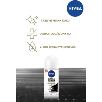 Nivea Black&White Invisible İpeksi Pürüzsüzlük Pudrasız Ter Önleyici Antiperspirant Roll-On Kadın Deodorant 50 ml