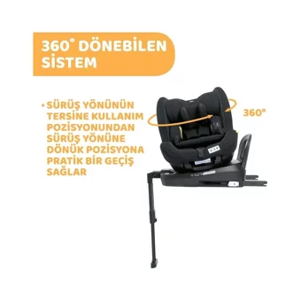 Leva Store Seat3 Fit Emniyet Kemerli 360 Derece Dönen 9-21 kg Yatabilen Yükseklik Ayarlı Çift Yönlü Oto Koltuğu Siyah