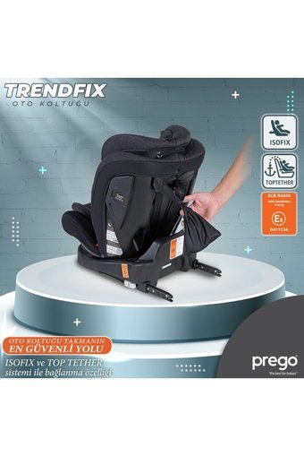 Baby Door Prego Trend Fix Isofixli-Emniyet Kemerli 360 Derece Dönen 0-36 kg Yatabilen Yükseklik Ayarlı Çift Yönlü Oto Koltuğu Siyah