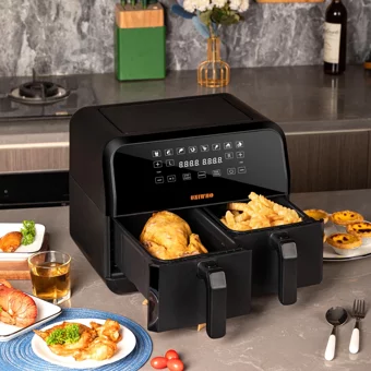 Uniwho D8 Airfryer 8 lt İki Hazneli Izgara Yapan Led Ekranlı Yağsız Sıcak Hava Fritözü Siyah