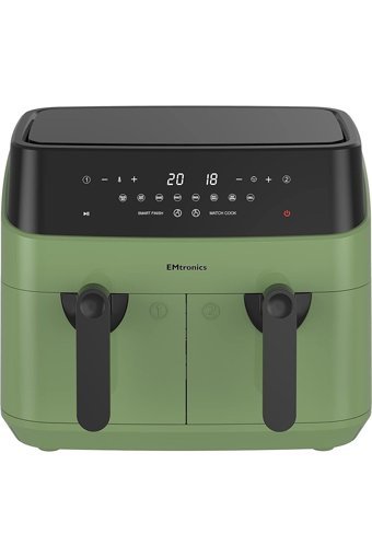 Emtronics Airfryer 9 lt İki Hazneli Izgara Yapan Led Ekranlı Sıcak Hava Fritözü Yeşil